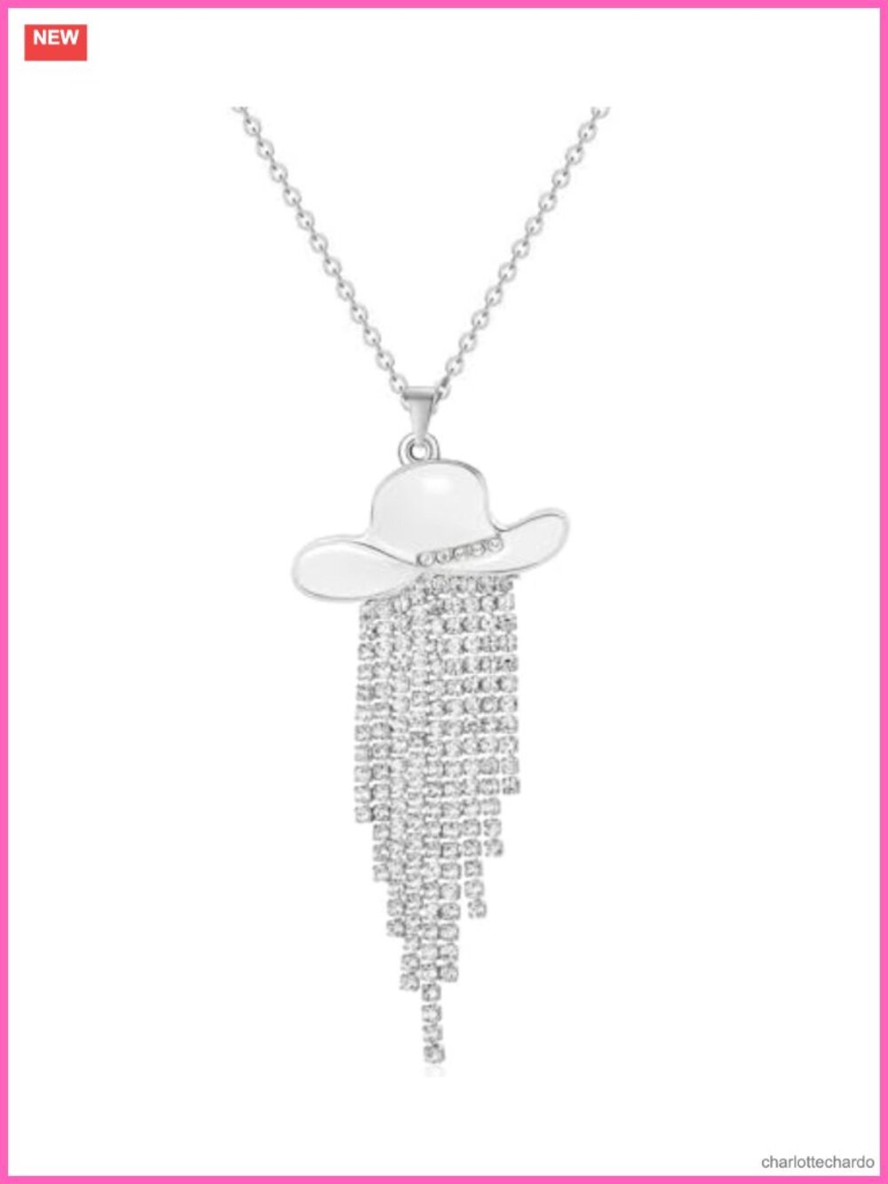 Stainless Steel Cowgirl Boots Pendant Necklace Rhinestone Western Jewelry
